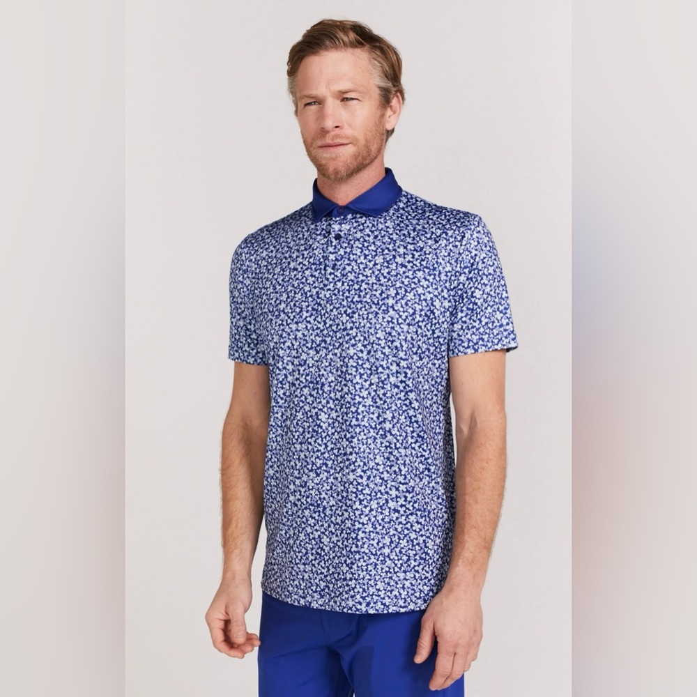 Redvanly Men XL Mazarine Blue Golf Polo Floral Stretch Athletic Luxury NEW $105